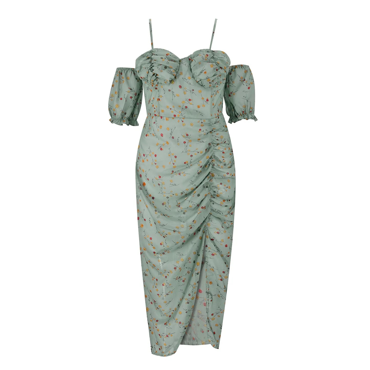 Women's Printing Dresses Summer Short Sleeve Irregular Hem Dresses High Slit Wrap Chest Strap Dress For Women Party Vestidos