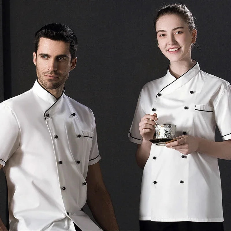 Classic Chef Jacket for Men Women Restaurant Waiter Waitress Uniform in Black and White