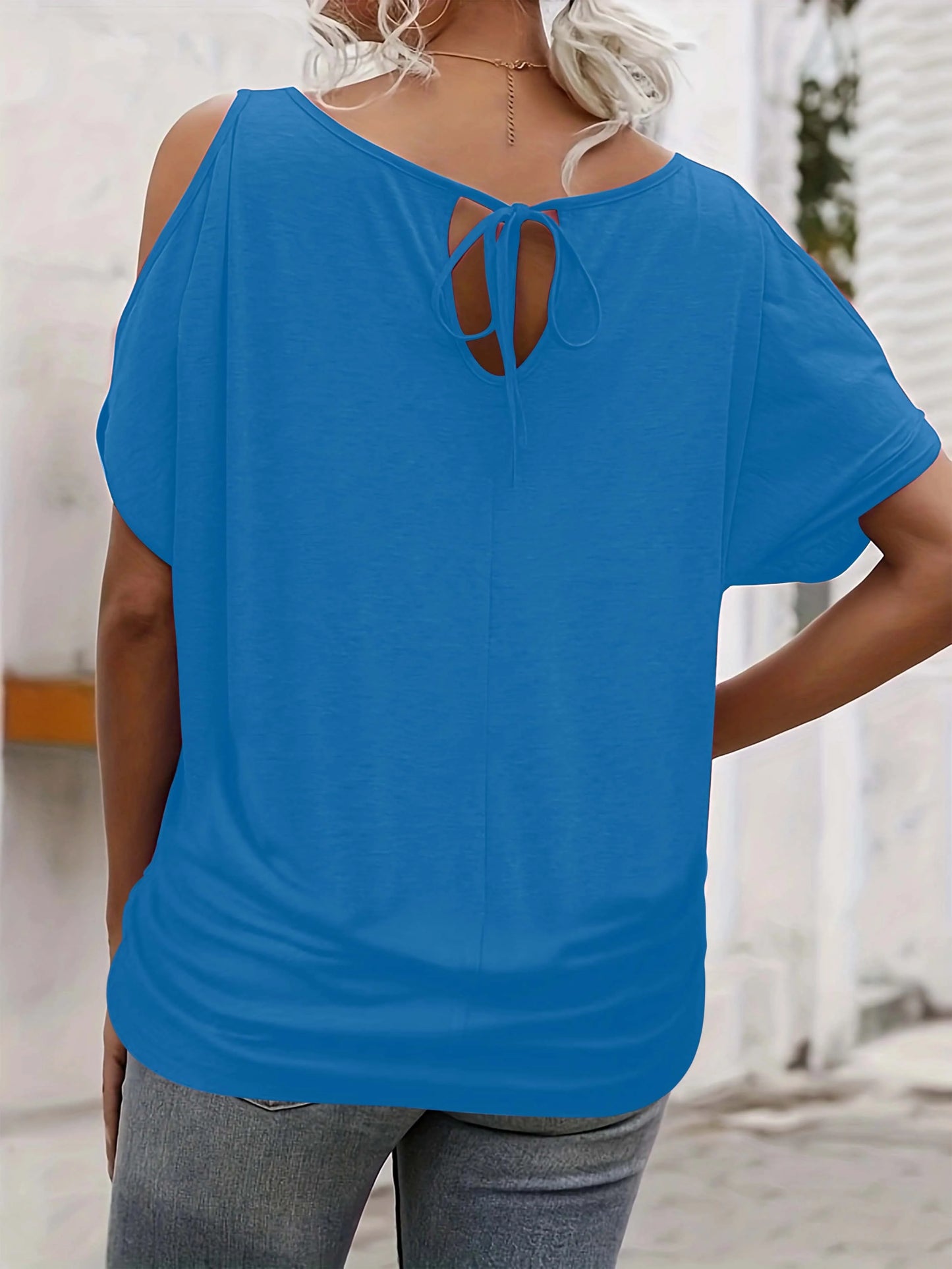 Plus Size Women's off-shoulder top summer crew neck short sleeved fashion casual T-shirt