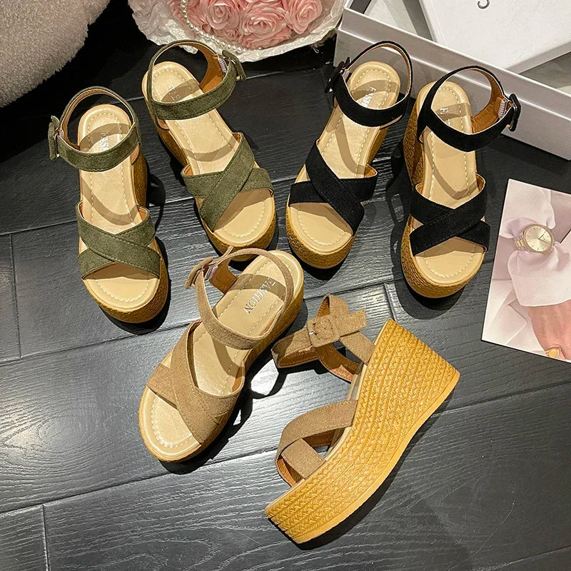 BCEBYL Wedge Heel Summer New Fashion Platform Thick Bottom Buckle Casual Comfortable Walking Shoes Sandals for Women