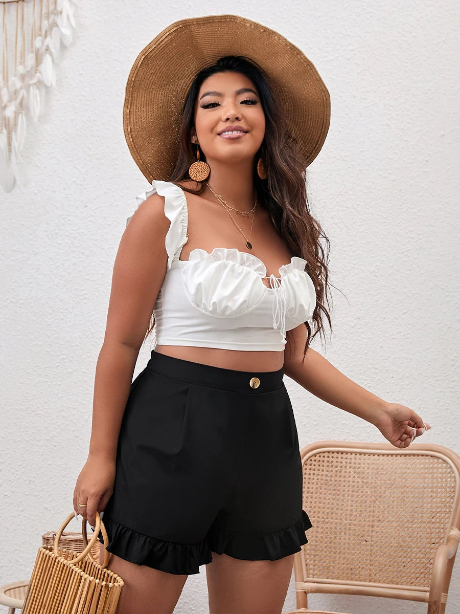 Finjani Plus Size Women's Shorts Frenchy Plus High Waist Ruffle Hem Shorts Casual Clothing For Autumn New