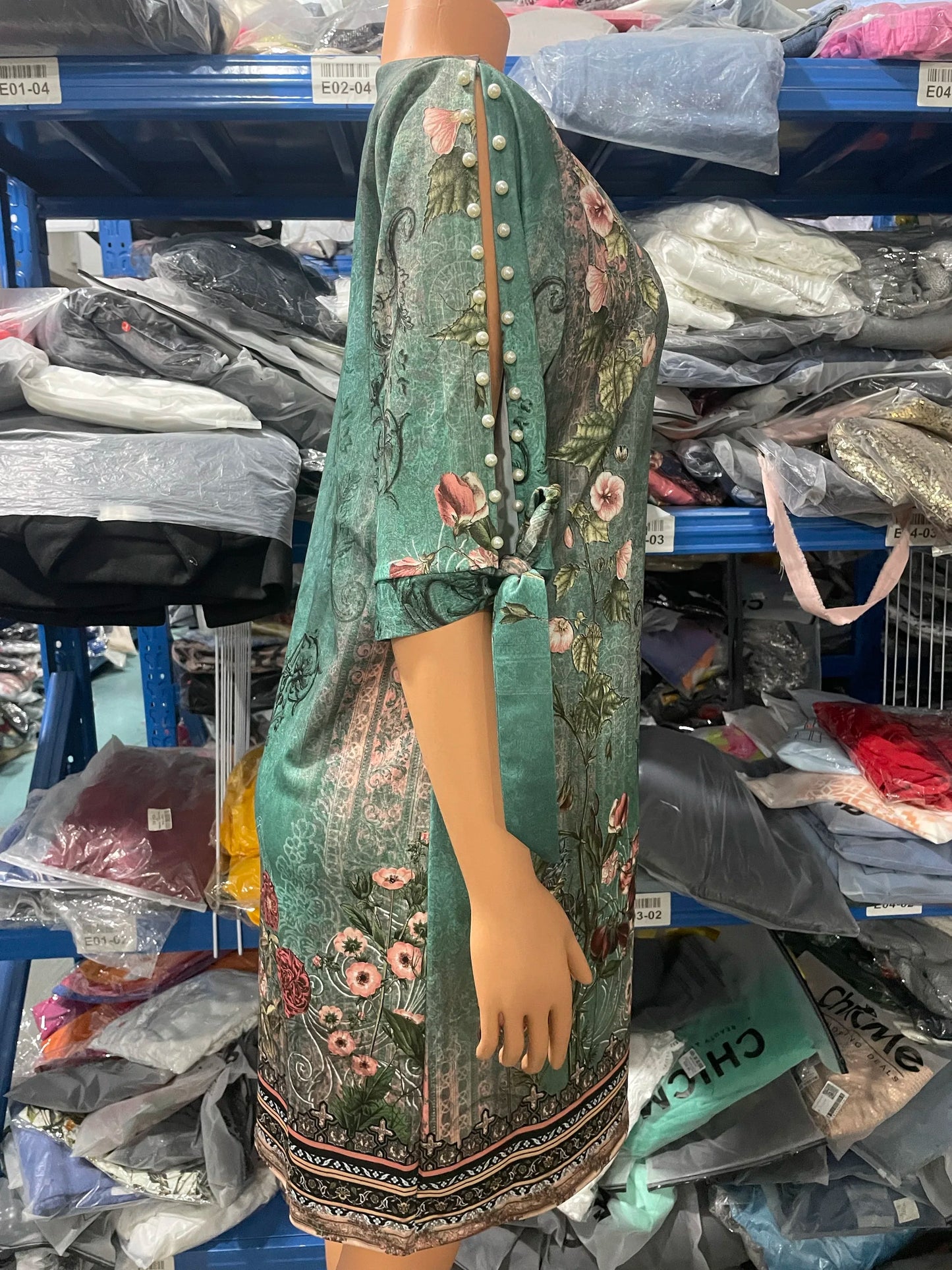 Women Dresses 2023 Summer Fashion Daily New Floral Tribal Print Split Sleeve Pearls Decor Casual Vacation Straight Mini Dress