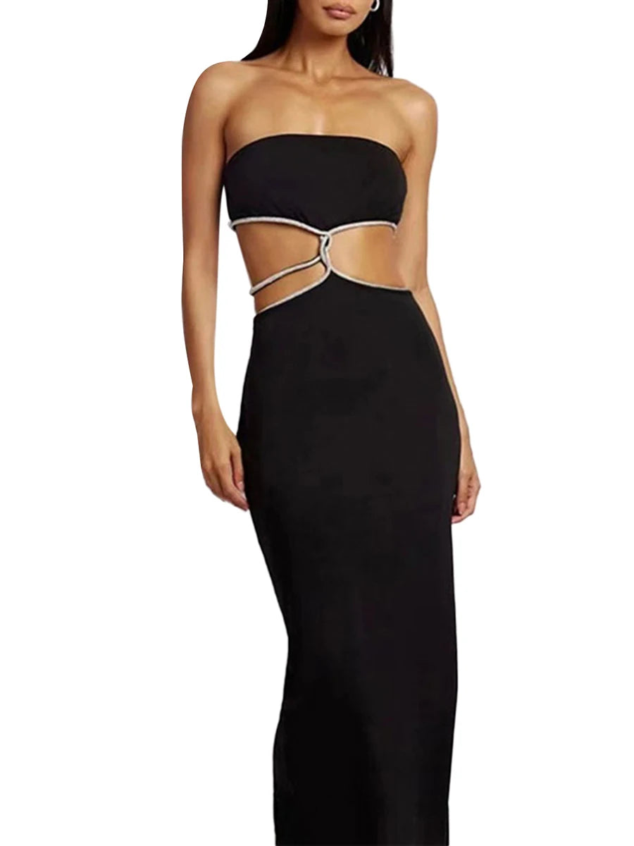 Sexy tube dress for women Strapless Long Dress Wrap one shoulder sexy hollow slit open dress sexy girls tight clothes