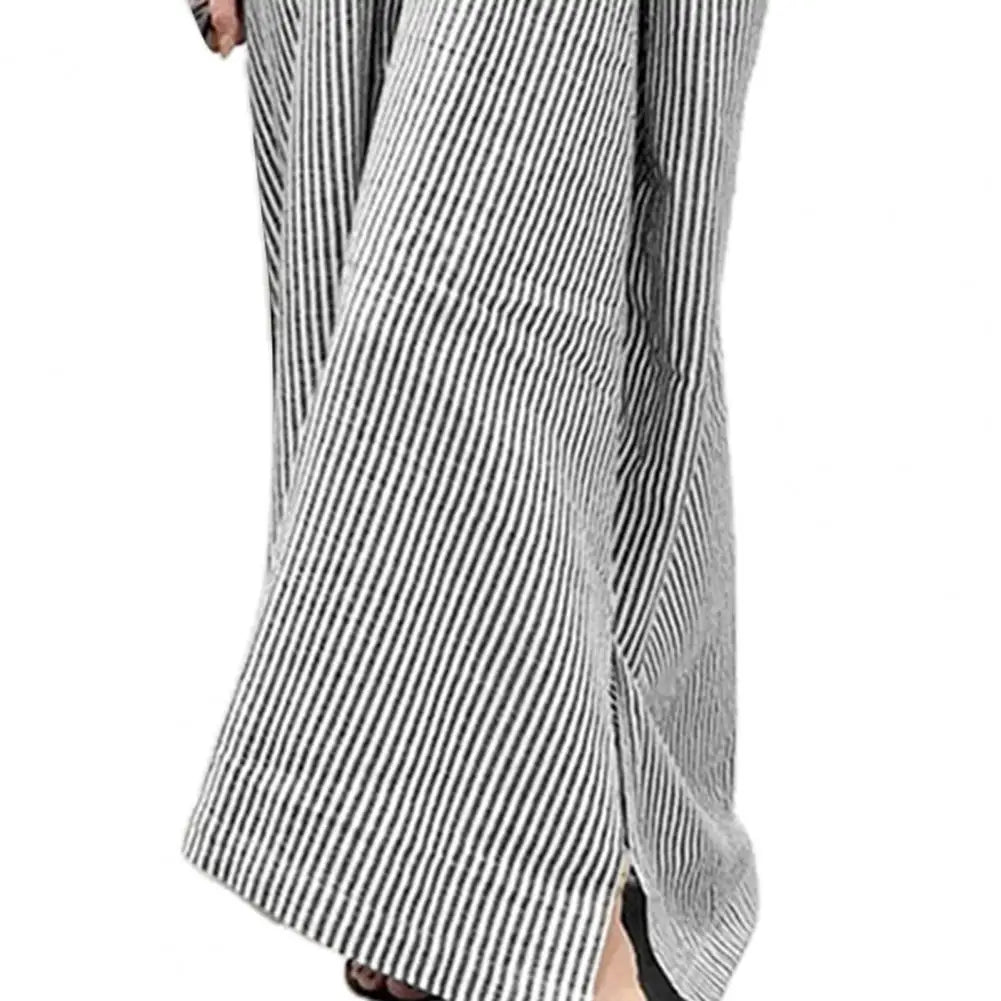 Fashion Women Lapel Neck Striped Dress Autumn Long Sleeve Buttons Maxi Long Dress Elegant Shirt Vestidos Femme Sundress