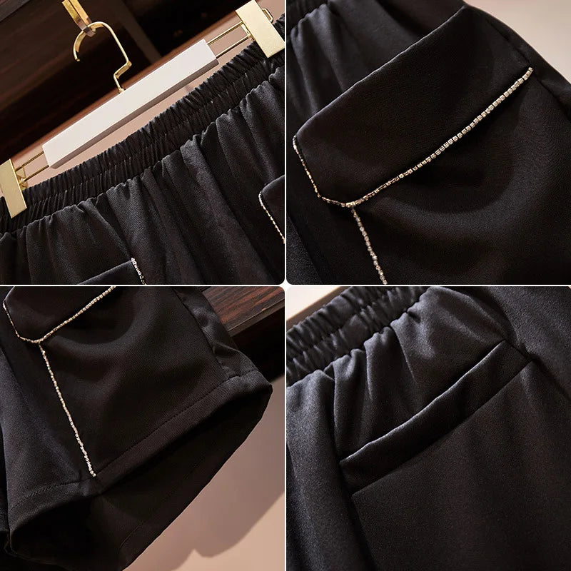 New 2022 Ladies Summer Plus Size Shorts Women Large Size Loose Wide Leg Pocket Black Shorts 3XL 4XL 5XL 6XL 7XL