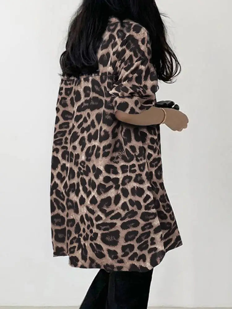 ZANZEA Women Bohemian Leopard Print Shirt Vintage Casual Tunic Top Autumn Lapel Neck Long Sleeve Blouse Button Loose Blusas