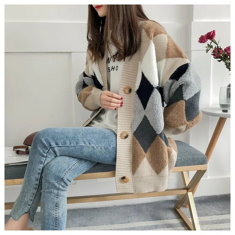 Cardigan Sweater Spring and Autumn Retro French Lazy Style Knit Cardigan Women's Mid-length Net Red Cardigan Jacket Sweater