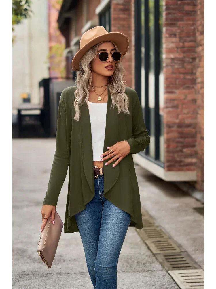 2024 Autumn New Women's Top Long Sleeve Women Cardigan Solid Color Loose Cropped Cardigan Leisure Knitted Cardigan Tops Sweater