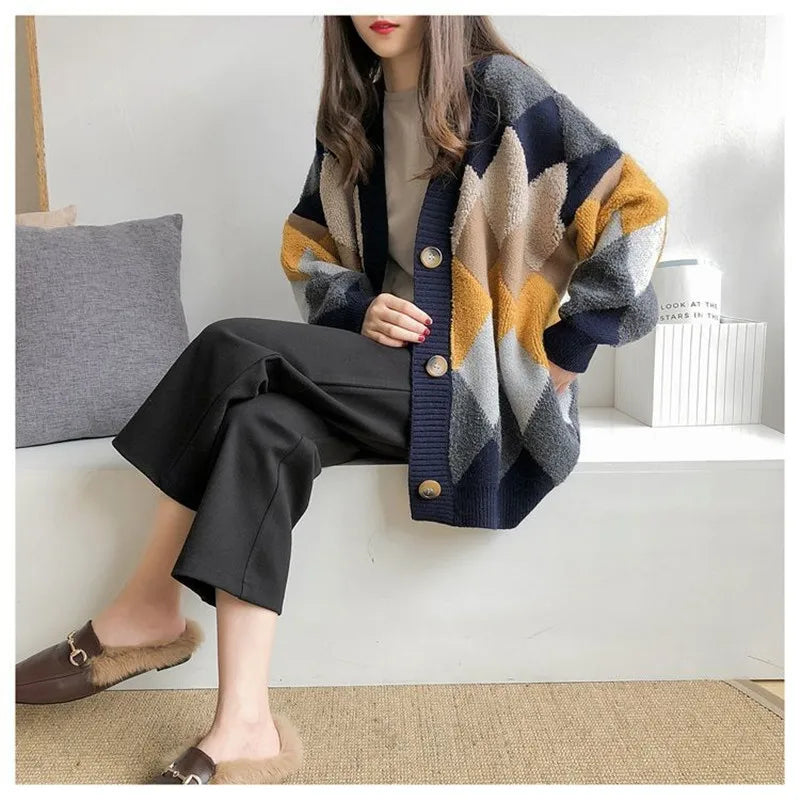 Cardigan Sweater Spring and Autumn Retro French Lazy Style Knit Cardigan Women's Mid-length Net Red Cardigan Jacket Sweater