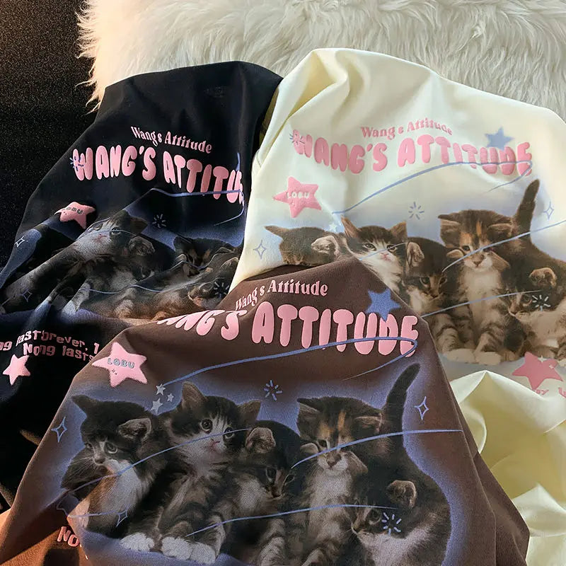 Pure cotton summer cute cat short sleeved t-shirt female Japanese retro sweet half sleeved student top ins y2k top t shirt