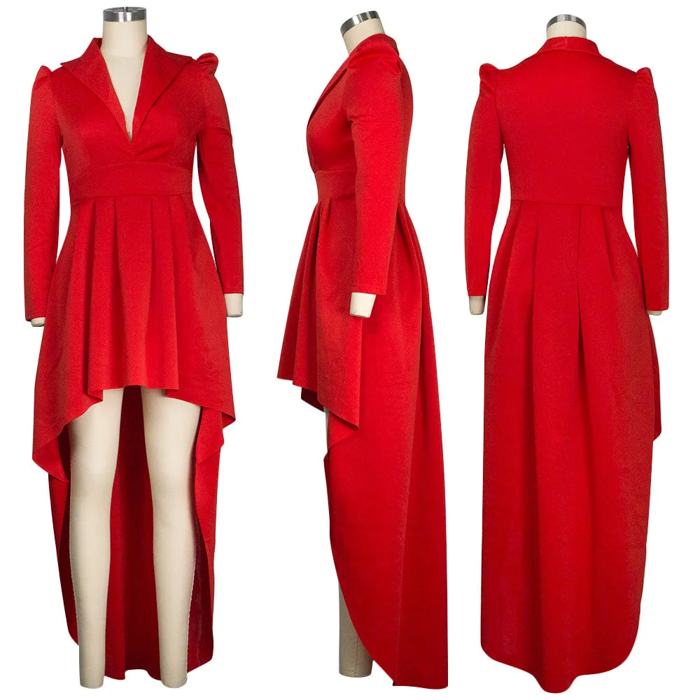 Large Size Women's Dress Solid Long Sleeved Autumn Winter New Women Plus Size Dress V-neck Irregular Hem Long Skirt