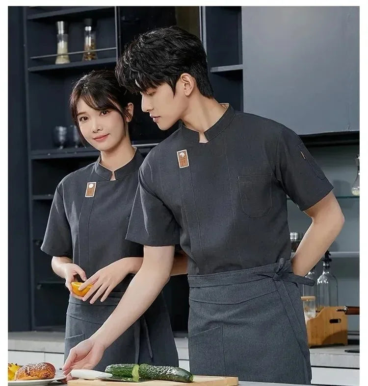 Solid Shirt Men Uniform for Chef Tops Jackets Short Bakery Sleeve Cook Waitress Restaurant Long New Waiter Women