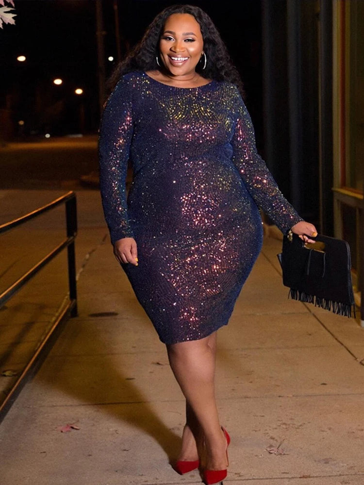 Chic Elegant Women Dresses Ladies Sequin Dress Slinky Plus Size Sexy Dress 30th Birthday Party Supplies Wholesale Dropshipping