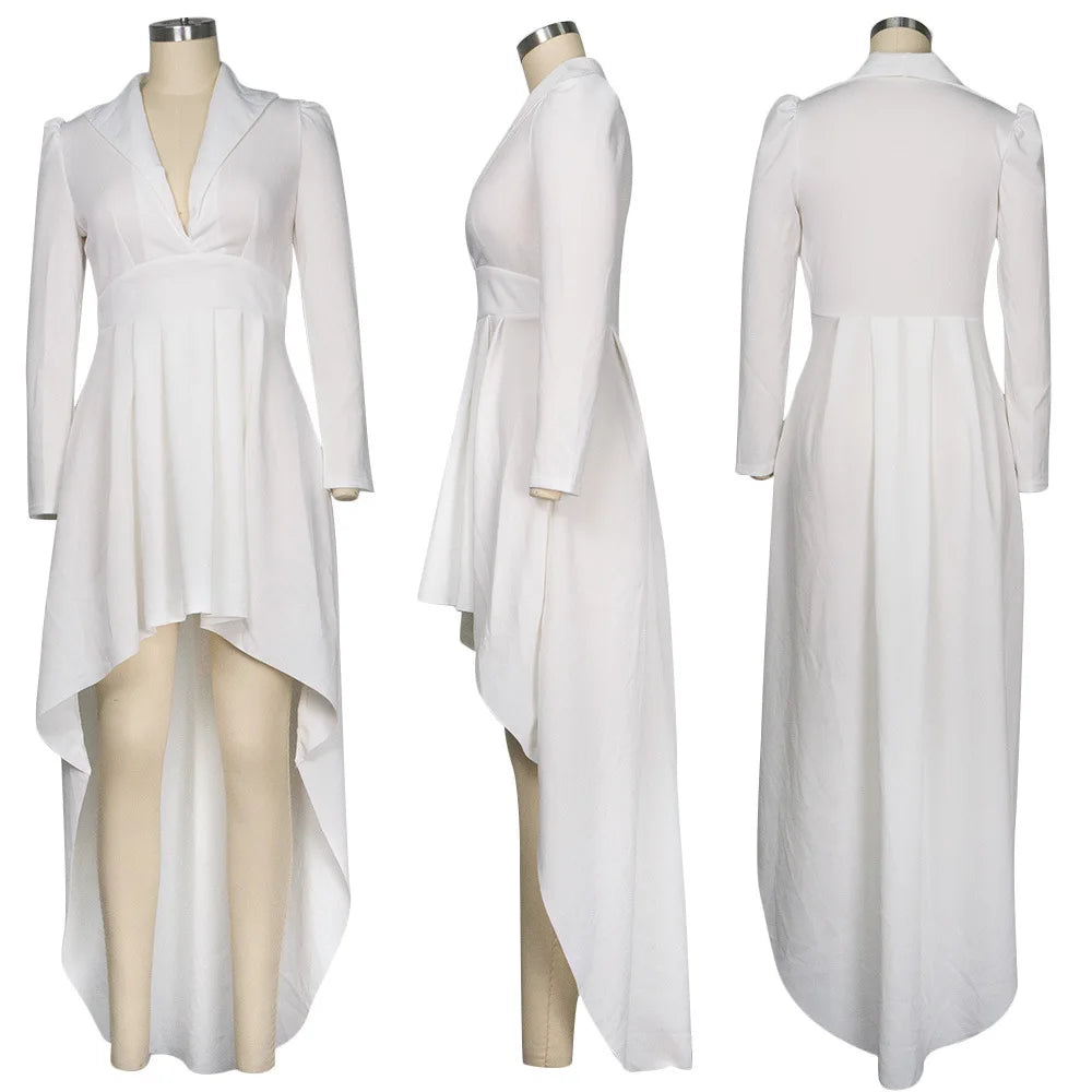 Large Size Women's Dress Solid Long Sleeved Autumn Winter New Women Plus Size Dress V-neck Irregular Hem Long Skirt