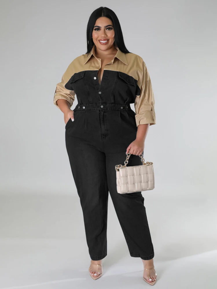 Full-length Jumpsuit for Women Jumpsuit Long Elegant with Jeans Female Casual Shirt Jumpsuit Plus Size Wholesale Dropshipping