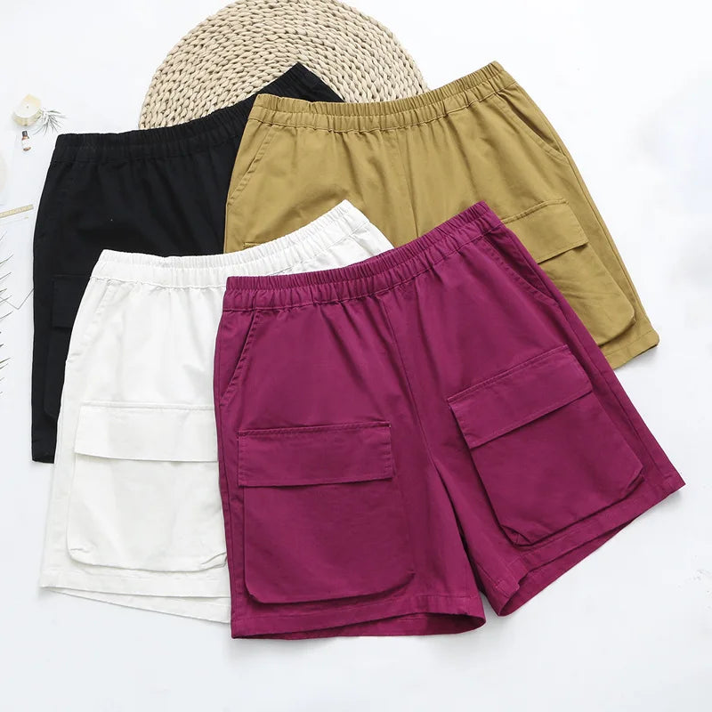 Women's Plus Size Cargo Shorts Comfy Relaxed-fit Elastic Waist Cargo Bermuda Short With Pockets 2XL ouc1545