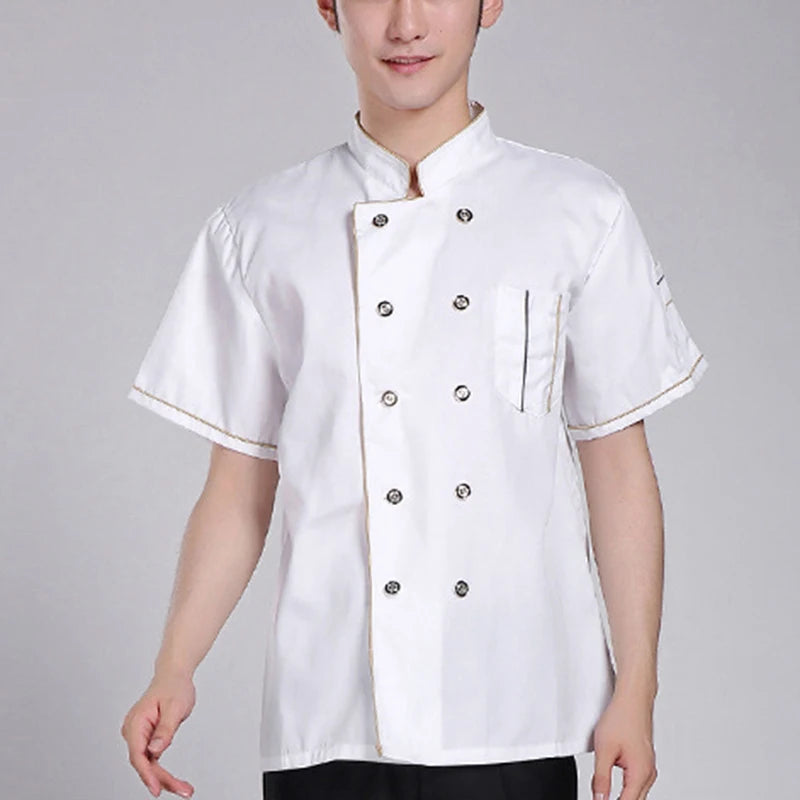 New Arrival Short Sleeve Kitchen Cooker Working Uniform Chef Jacket Double Breast Waiter Waitress Coat Cooking Clothes