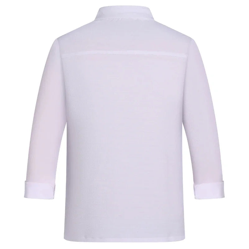 Chef Uniform Long Sleeve Men Women Linen Kitchen Cook Jacket Waiter Coat