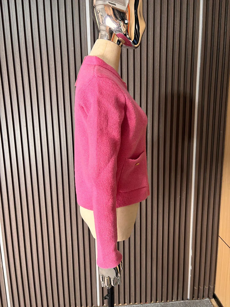 TRAF-2024 Women's Multicolor Round Neck Long Sleeve Slim Fit Button Decorated Knitted Cardigan Jacket. summer. new style.