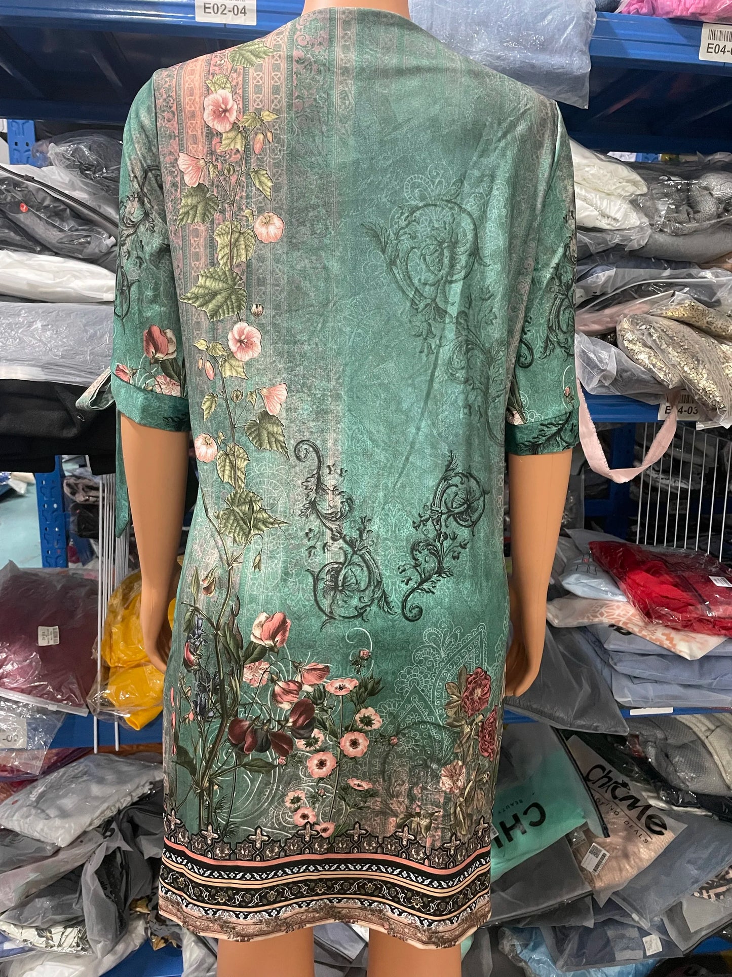 Women Dresses 2023 Summer Fashion Daily New Floral Tribal Print Split Sleeve Pearls Decor Casual Vacation Straight Mini Dress