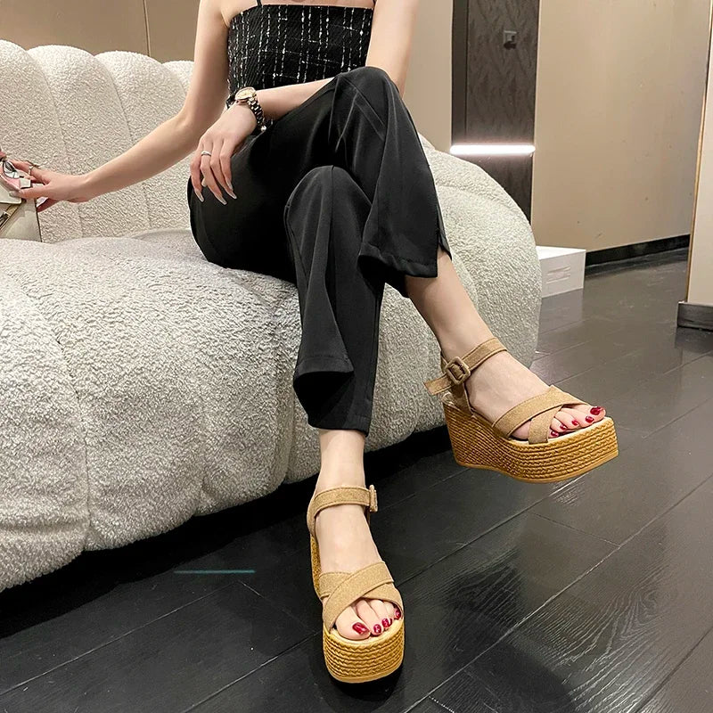 BCEBYL Wedge Heel Summer New Fashion Platform Thick Bottom Buckle Casual Comfortable Walking Shoes Sandals for Women