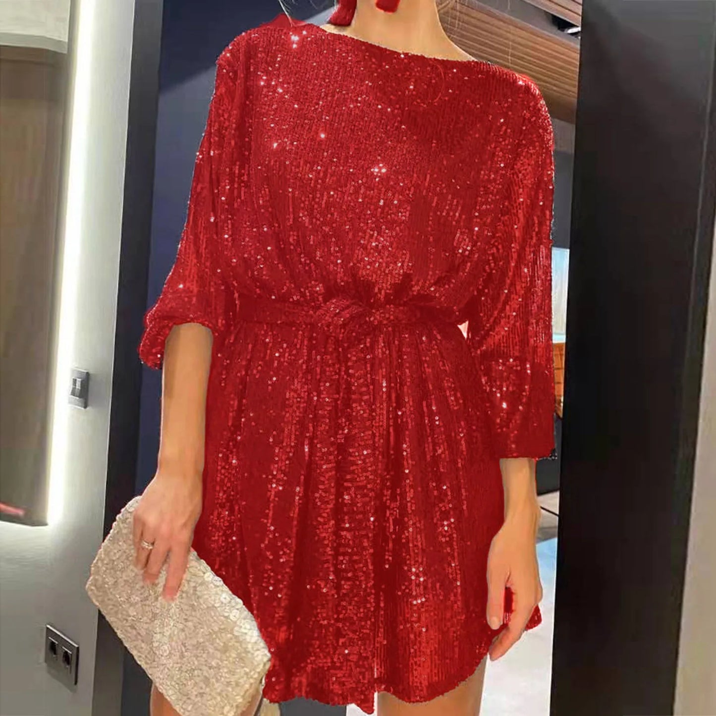 2024 New Women's Dress Fashion Temperament Elegant Sexy Sequined Dresses Holiday Party Cocktail Party Dress Evening Dress
