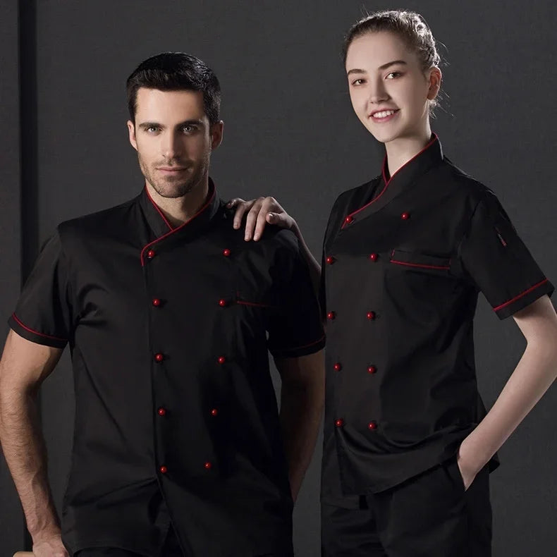 Classic Chef Jacket for Men Women Restaurant Waiter Waitress Uniform in Black and White