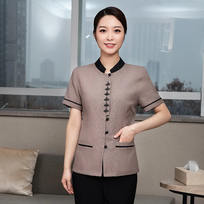 Hotel Cleaning Service Uniform Summer Guest Room Waiter Workwear Short Sleeve Hotel Property Cleaning PA Aunt Uniform