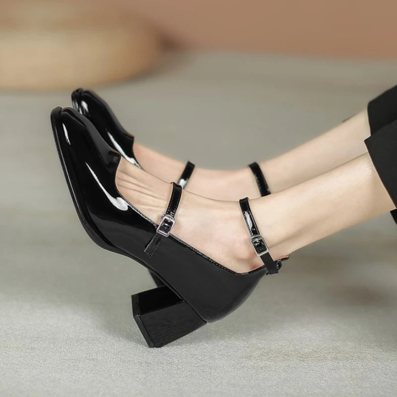 2024 New Women's Mary Janes Shoes High Quality Leather Shoes for Women Square Toe Shallow Buckle Strap Women's Shoes sandalias