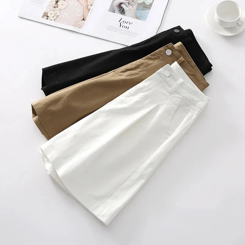 MEXZT S-3Xl Pure Cotton Belt Shorts Women Korean Wide Leg Suit Shorts Office Lady Elegant Black White All Match Short Pants New
