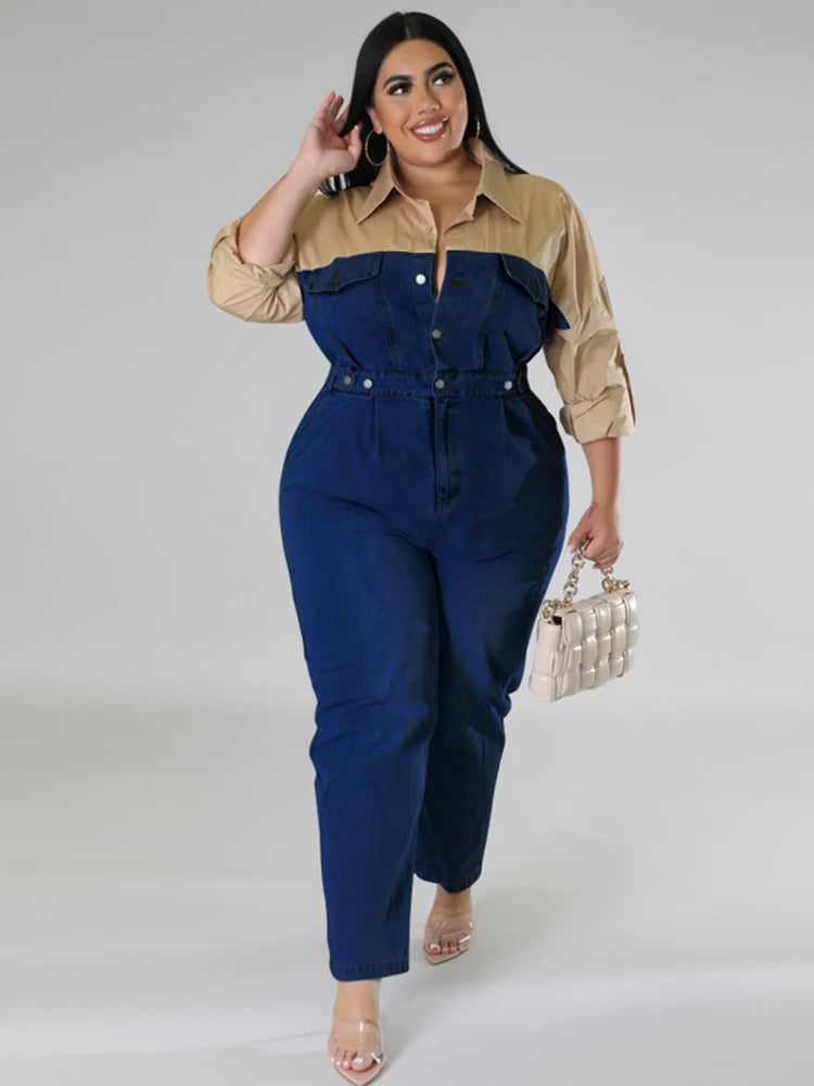 Full-length Jumpsuit for Women Jumpsuit Long Elegant with Jeans Female Casual Shirt Jumpsuit Plus Size Wholesale Dropshipping