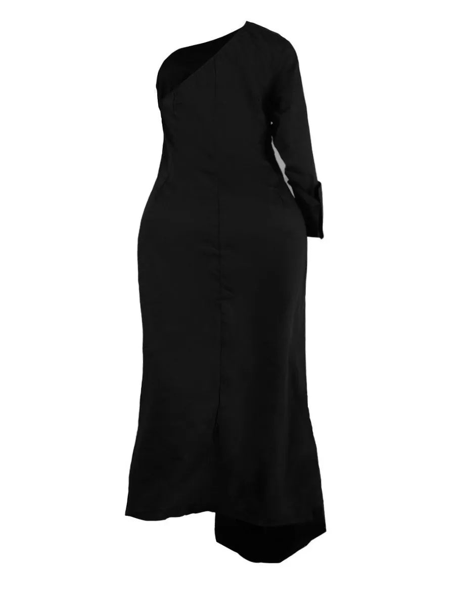 LW Plus Size Spring Solid Asymmetrical Side Split Stretchy Draped Dress Sexy Plain Party Female Vestidos Maxi Dress
