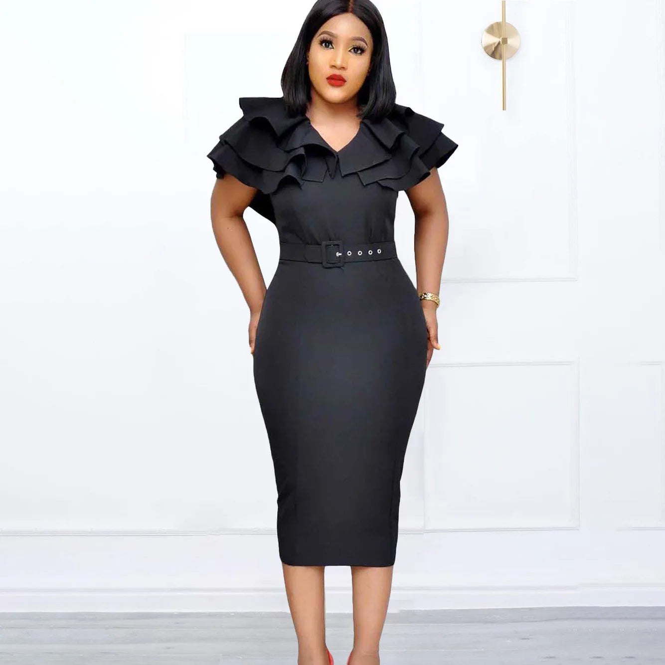 Plus Size Women's Large Ruffle Heel Wrap Short Sleeve Leisure Versatile Graceful Party Commute evening dress Women Large Dress