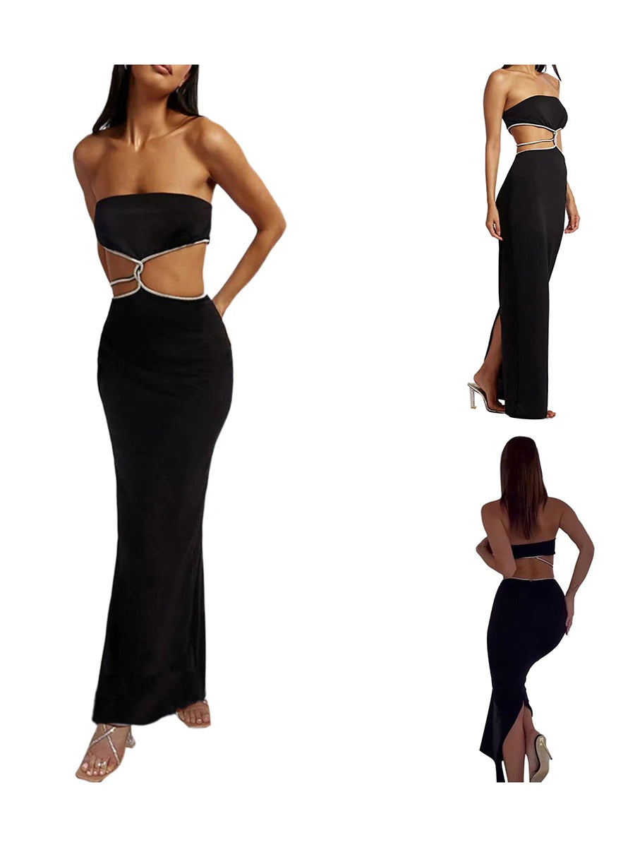 Sexy tube dress for women Strapless Long Dress Wrap one shoulder sexy hollow slit open dress sexy girls tight clothes
