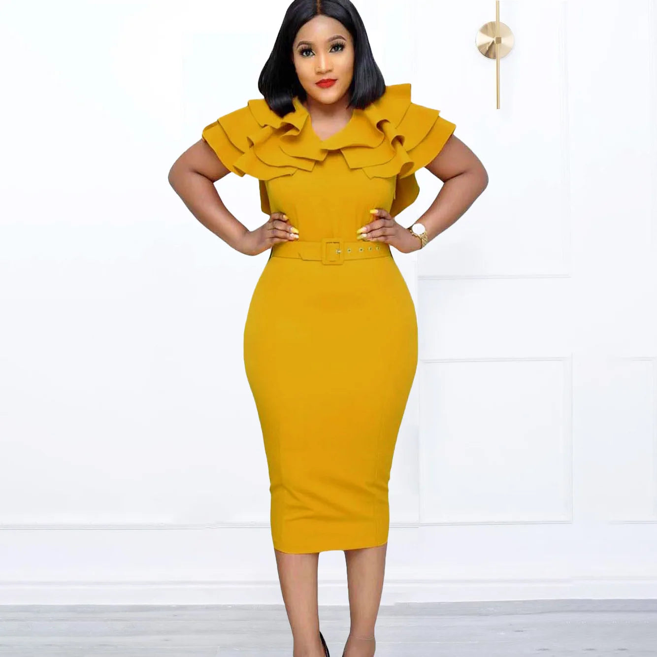 Plus Size Women's Large Ruffle Heel Wrap Short Sleeve Leisure Versatile Graceful Party Commute evening dress Women Large Dress