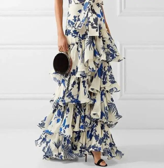 Women's Long Dress Printed Halter Neck Sleeveless Off Shoulder Hollow Out Dress 2023 New Fashion Summer Vacation Dress Famale
