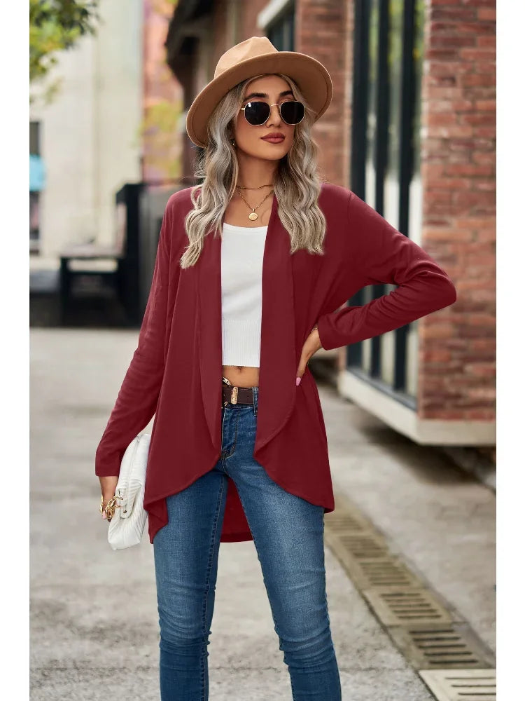 2024 Autumn New Women's Top Long Sleeve Women Cardigan Solid Color Loose Cropped Cardigan Leisure Knitted Cardigan Tops Sweater