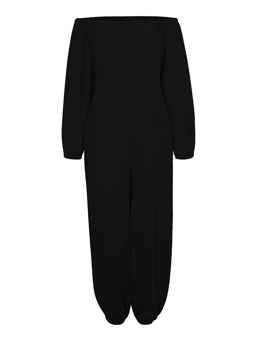 LW Plus Size Off The Shoulder Pocket Loose Jumpsuit Women Summer Casual Solid Jumpsuits Long Sleeve loose Jumpsuit