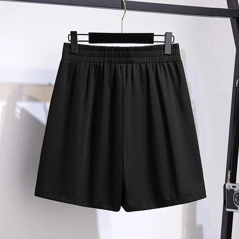 New 2022 Summer Plus Size Sports Shorts Women Large Size Loose Casual Wide Leg Black White Viscose Shorts 3XL 4XL 5XL 6XL 7XL
