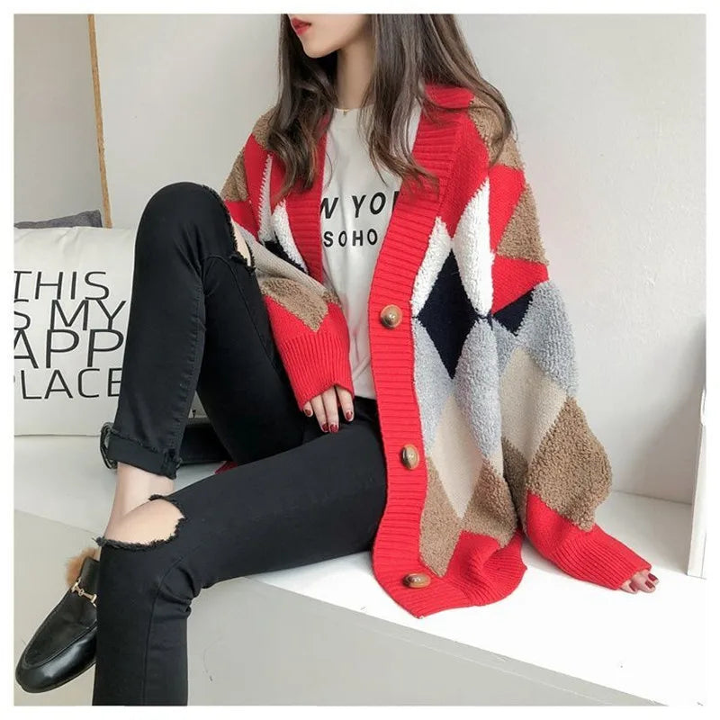 Cardigan Sweater Spring and Autumn Retro French Lazy Style Knit Cardigan Women's Mid-length Net Red Cardigan Jacket Sweater