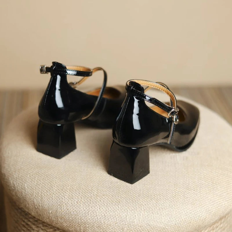 2024 New Women's Mary Janes Shoes High Quality Leather Shoes for Women Square Toe Shallow Buckle Strap Women's Shoes sandalias
