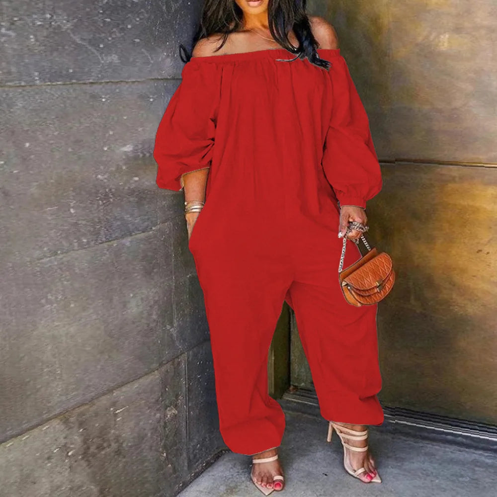 Plus Size Women Jumpsuit Summer Long Sleeve One Piece Outfits Casual 2023 Spring Lady Club Clothing Fashion Elegant Loose Pants