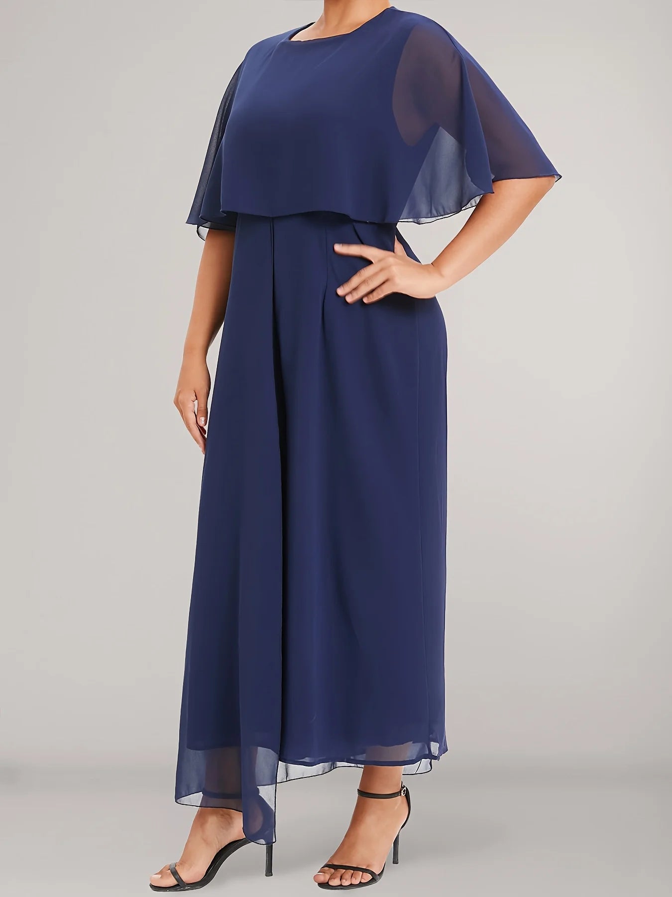 Plus Size Solid Wide Leg Jumpsuit, Casual Crew Neck Short Sleeve Jumpsuit, Women's Plus Size Clothing