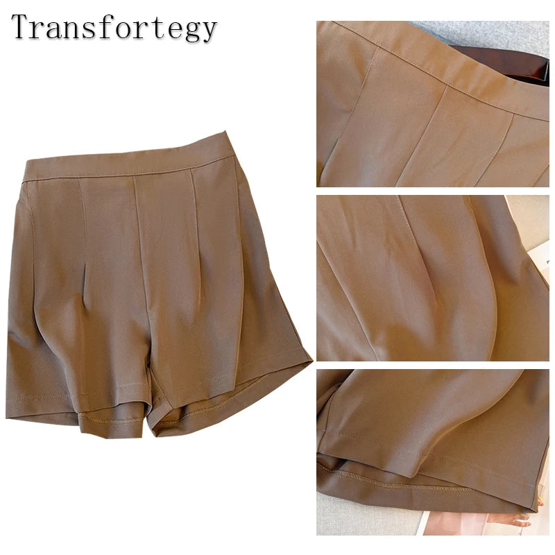 Plus-size women's summer casual shorts elastic waist solid color polyester fabric high waist pants loose comfortable breathable