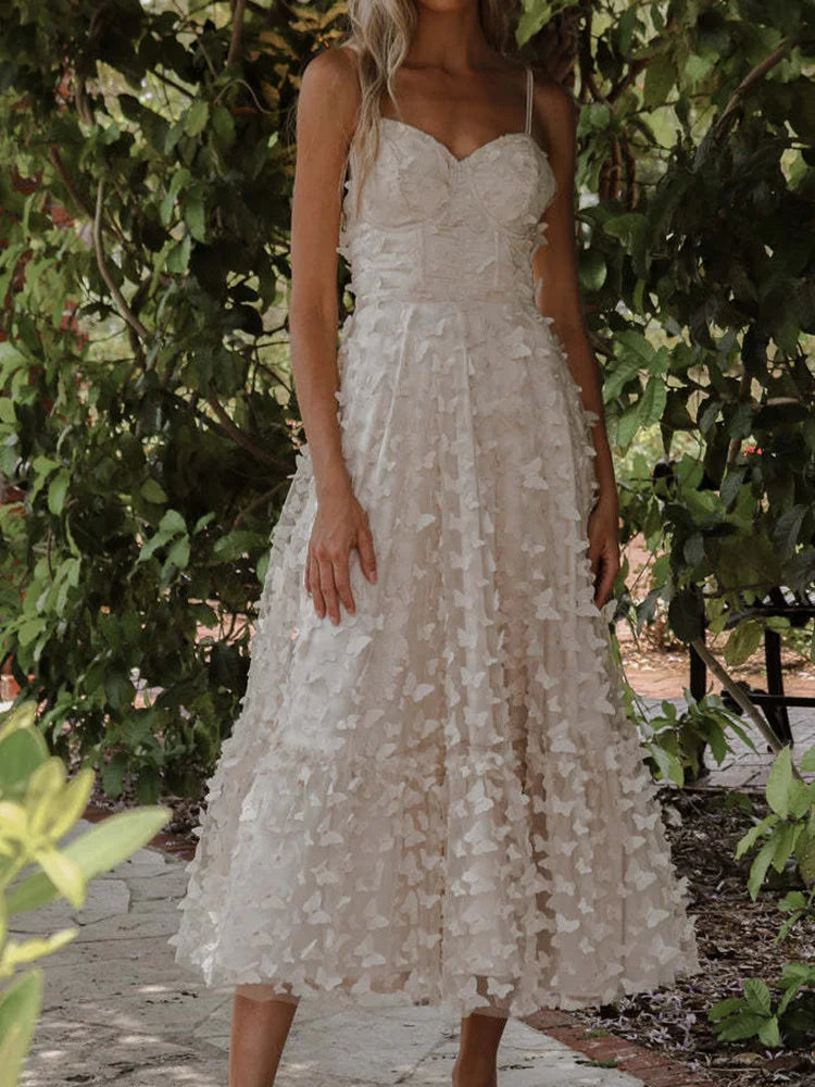 Women Summer Solid Elegant Party Dress Butterfly Patchwork Loungewear Sleeveless Sling Ladies Maxi Dress Streetwear Dropshipping