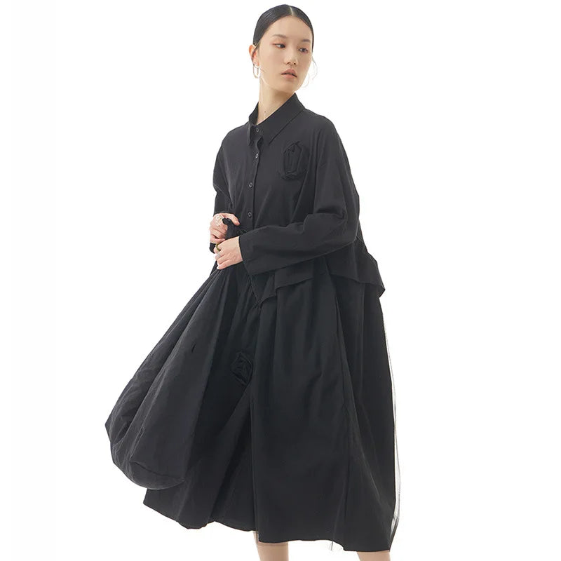 Autumn women's new dress design sense three-dimensional flower decoration loose slimming skirt 3119