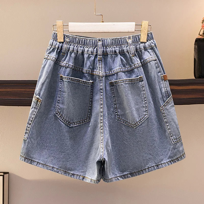 New Summer Plus Size Women Jeans Shorts For Women Large Size Blue Pocket Cotton Denim Shorts 3XL 4XL 5XL 6XL 7XL