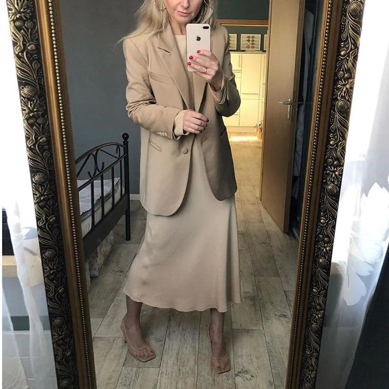 WOTWOY 2024 Spring Elegant Satin Dress Women Casual Solid Long Sleeve Dresses Women Loose-Fitting Party Vestidos Femme Traf Robe