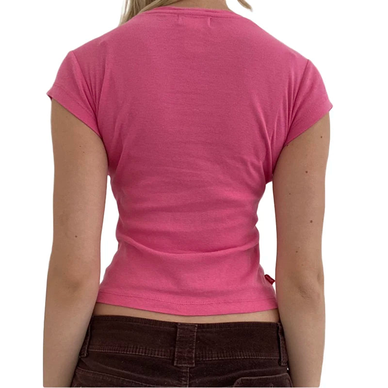 Vintage Printing T-shirt Women\u2019s Casual Short Sleeve T-shirt Round Neck Exposed Navel Y2k Slim Fit Tops