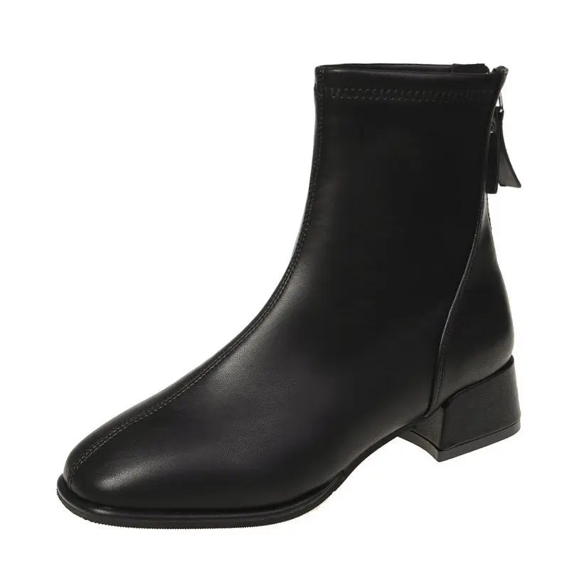 Elastic Socks Boots Fashion Ankle Boots Women High Heel Thicks Heel Square Toe Short Boots Women Retro New Ladies Shoes